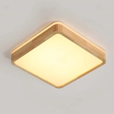 Afbeelding van YYUTLUO Houten led plafondlamp, vierkante lamp van natuurlijk hout, gloed 360, warmwit, 3000 K, 18 W, 1600 lm, woonkamer, keuken, eetkamer, hal, huis, kantoor, kinderkamer, kantoor (diameter 30 cm)