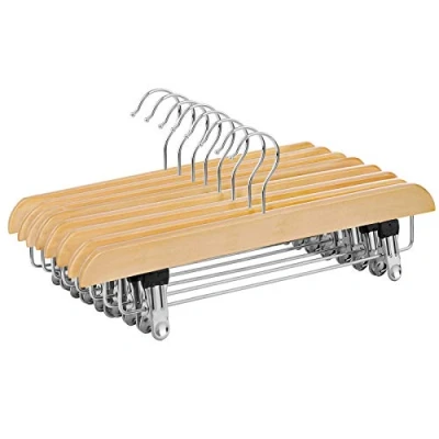 Afbeelding van SONGMICS 8 x houten kledinghangers broekhangers voor broekrokken skid proof gemaakt van shimmy hout 35,5 cm CRW008
