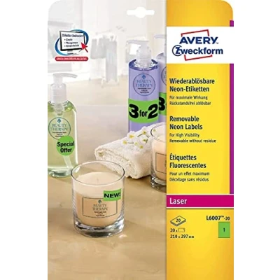 Afbeelding van *laseretiket Avery 210x297mm Fluo groen 20 vel 1 etiket per