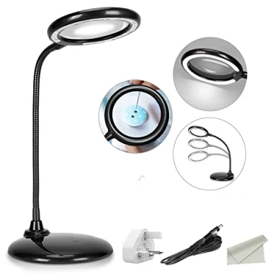 Afbeelding van ZHSX Dimbare vergrootlamp met 28 leds, 3 handsfree, licht en standaard voor werk, lezen, knutselen, werkplaats, zwart