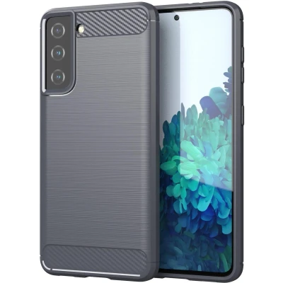 Afbeelding van Cadorabo Hoesje geschikt voor Samsung Galaxy S21 PLUS in BRUSHED GRIJS Beschermhoes van flexibel TPU siliconen roestvrij staal carbonvezel look Case Cover