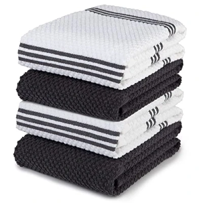 Afbeelding van Sticky Toffee Theedoeken van 100% katoen, 4 stuks, keukendoeken, 40,6 x 71 cm, grijs, keukendoeken glas, absorberend, zacht, restaurantbar