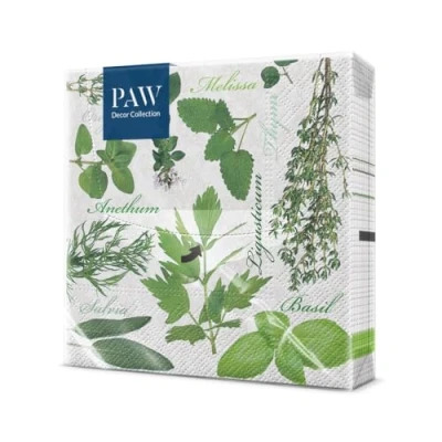 Afbeelding van PAW Papieren servetten, 3 laags (33 x 33 cm), 20 stuks, perfect voor verjaardagen, feesten, bruiloften, kommunion en vieringen, tafeldecoratie smaak op basis van planten
