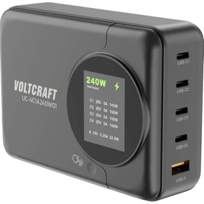Afbeelding van VOLTCRAFT UC 4C1A240W01 USB laadstation 240 W C, A PD 3.0 Zwart Binnen GaN, Power Delivery (USB PD), Snellader