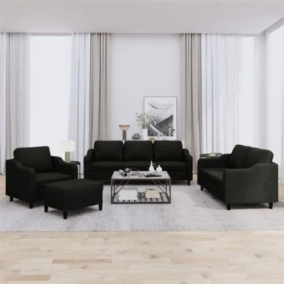 Image de vidaXL Ensemble de canapés 4 pcs avec coussins Noir Tissu3201782