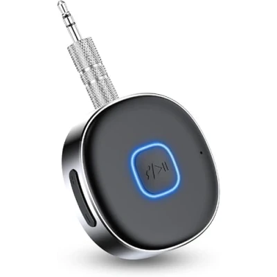 Afbeelding van Horjor Bluetooth AUX adapter voor de auto, 5.0 ontvanger, draadloze hoofdtelefoon, handsfree, dubbele verbinding, 16 uur batterijduur