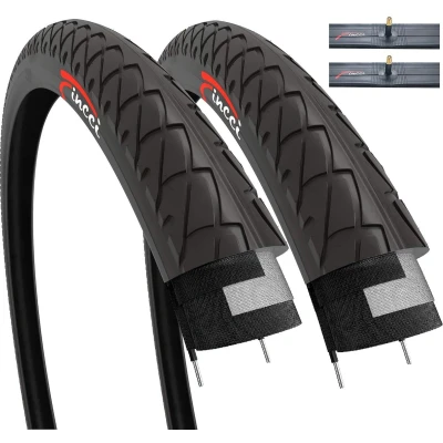 Afbeelding van Paar Slick Road Mountain hybride fietsbanden 26 x 2.10 54 559 en autoventielbinnenbanden