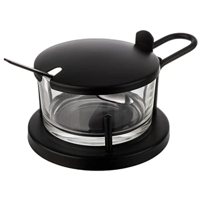 Afbeelding van APS 40333 Parmezaanse Menage Classic met lepel, glazen container in roestvrij stalen frame, Ø 11 cm