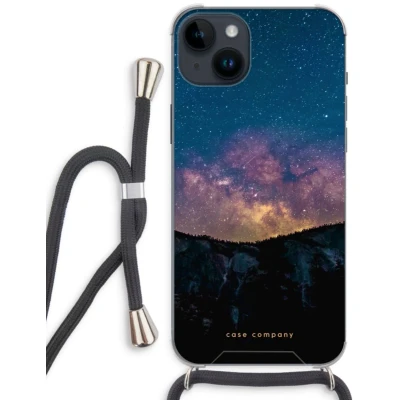 Afbeelding van Case Company® hoesje met Koord geschikt voor iPhone 14 Plus Travel to space Telefoonhoesje Zwart Extra Bescherming aan alle Kanten en Over de Schermrand