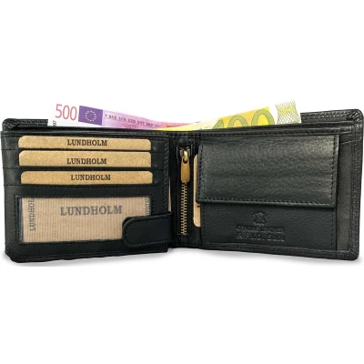 Afbeelding van Lundholm leren heren portemonnee met RFID anti skim bescherming Zwart