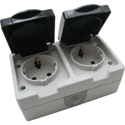 Afbeelding van Benson Duplex Opbouw Wandcontactdoos met Deksel Spatwaterdicht