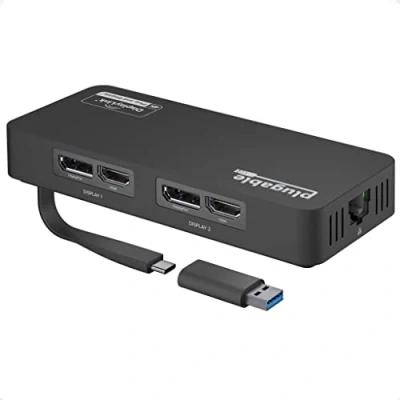 Afbeelding van Plugable Adapter 4K DisplayPort en HDMI Dual Monitor met Ethernet voor USB 3.0 C, compatibel Windows Mac