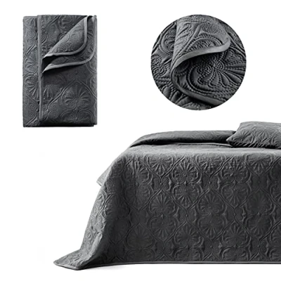 Afbeelding van room99 sprei Leila gewatteerde dubbelzijdig elegant patroon (donkergrijs, 220 x 240 cm)