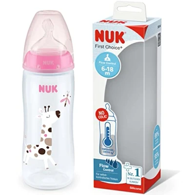Afbeelding van NUK Eerste keuze + temperatuurregeling fles voor baby&#039;s van 6 18 maanden, 360 ml capaciteit, lichtroze