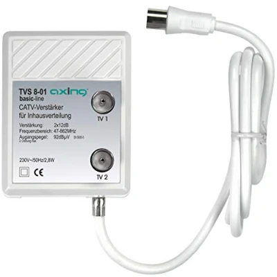 Afbeelding van Axing TVS 8 01 breedbandversterker met 2 uitgangen (2 x 12 dB) voor TNT en FM of tv kabel