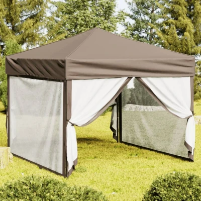 Afbeelding van Partytent inklapbaar met zijwanden 3x3 m taupe