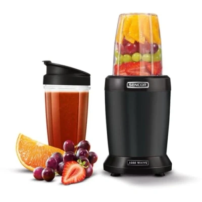 Afbeelding van Sencor SNB 4303BK nutri blender inclusief twee tritan drinkbekers to go 0,8 en 1 liter 1.000 Watt titanium messen pulse functie BPA vrij zwart
