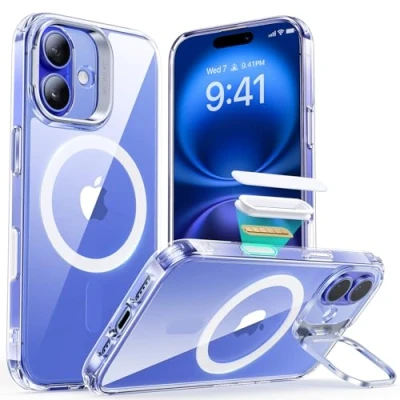 Afbeelding van ESR Beschermhoes voor iPhone 16 Plus met standaard, Magsafe hoesje Halolock, militaire bescherming, geïntegreerde camera ringhouder, transparant