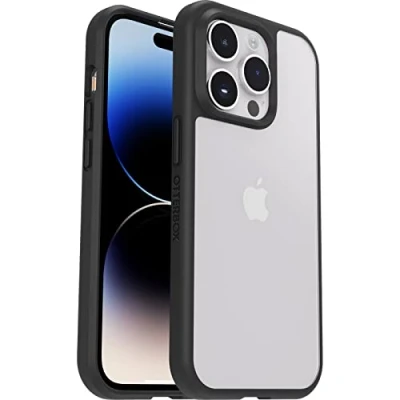 Image de OtterBox React Series ProPack Packaging coque de protection pour téléphone portable antimicrobien élastomère thermoplastique (TPE), polycarbonate, 50 % plastique recyclé cristal noir Apple iPhone 14 Pro