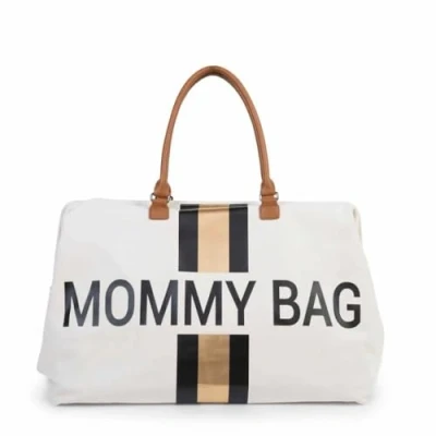 Afbeelding van Childhome Mommy Bag ® Verzorgingstas Ecru Strepen zwart/goud