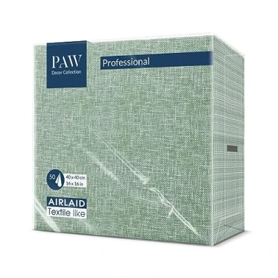 Afbeelding van PAW Decor Collection Papieren servetten van Airlaid, 40 x cm, 50 stuks, horeca. Tafeldecoratie, de textuur stof, een geweldige decoratie voor elke tafel, kleur: groen linnen structuur.