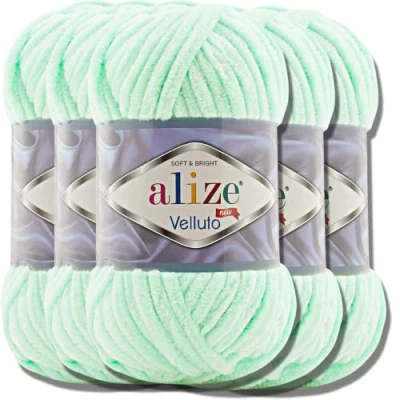 Afbeelding van Alize 5x 100g Velluto Turkse wol Super Bulky Chenillegaren knuffelzacht babywol handbreigaren om te haken zacht chenille garen XXL kluwen voor Amigurumi (mint 464)