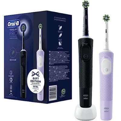 Afbeelding van Oral B Vitality 100 Duo Zwart en Lila Gift edition Elektrische Tandenborstel