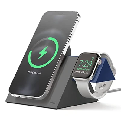 Afbeelding van elago MS5 Duo Oplaadstandaard Compatibel met MagSafe Lader, iPhone 14,13, 12 Series, Apple Watch Alle Series [Lader Niet Inbegrepen] (Donkergrijs + Jean Indigo)