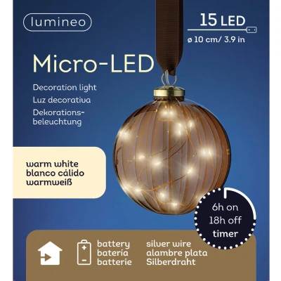 Afbeelding van Lumineo Micro LED bal lamp ø10 cm 15 lampjes Bruin