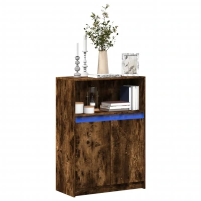 Afbeelding van Dressoir met LED 72x34x100 cm bewerkt hout gerookt eikenkleurig