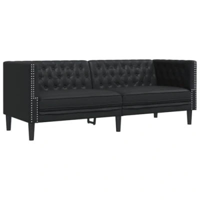 Afbeelding van vidaXL Driezitsbank Chesterfield stijl kunstleer zwart