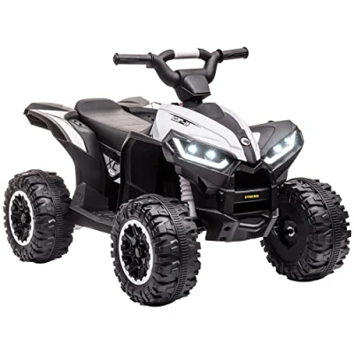 Afbeelding van HOMCOM Quad elektrische buggy voor kinderen, 12 V, 3 km/u, max. Lichteffecten, zadel 5 jaar, metaal, PP, zwart, wit