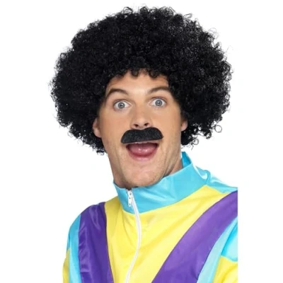 Afbeelding van Smiffy&#039;s Scouser panoplie, zwart, krullende pruik &amp; snor