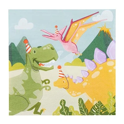 Afbeelding van Dinosaurus Feestje servetten 33x33cm 20 stuks