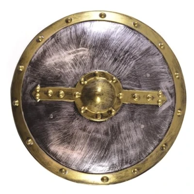 Afbeelding van Bristol Novelty BA1011 Accessoire rond pantser schild voor heren 1 stuk pvc zilver en goud, meerkleurig, één maat, 48 cm