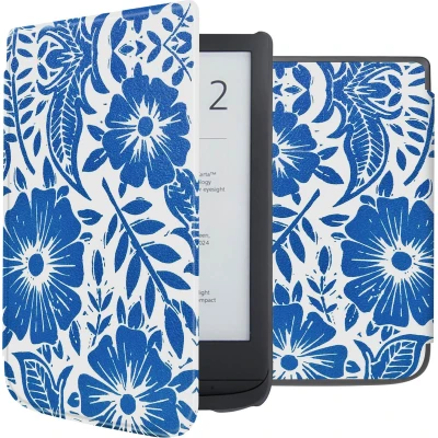 Afbeelding van iMoshion Ereader Cover / Hoesje Geschikt voor Pocketbook Basic Lux 4 HD 3 Touch 5 Vivlio Design Sleepcover Bookcase zonder stand Flower Tile