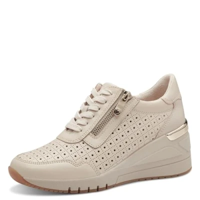 Afbeelding van Marco Tozzi Sneakers laag, Dames, Maat: 38, Cream Leer en imitatieleer