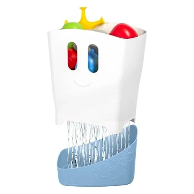 Afbeelding van Ubbi Freestanding Bath Toy Organizer Caddy met Afneembare Droogrek Bin en Scoop voor Peuters Baby, Cloudy Blue