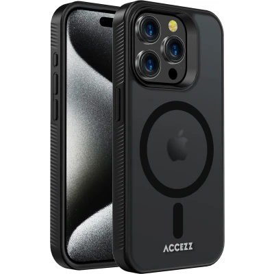 Afbeelding van Accezz Hoesje Geschikt voor iPhone 15 Pro Rugged Frosted Backcover MagSafe Zwart