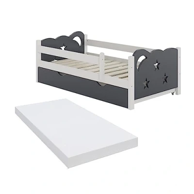 Afbeelding van VitaliSpa Jessica kinderbed, grijs/wit, 70 x 140 cm, met lade, zonder matras
