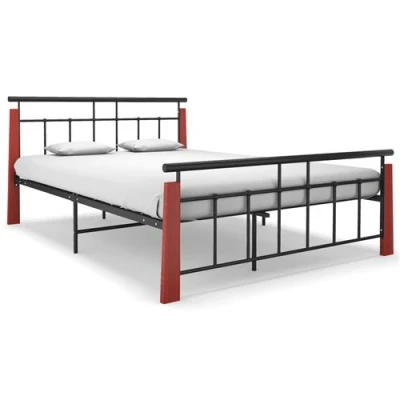Afbeelding van Bedframe metaal en massief eikenhout 140x200 cm