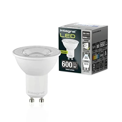 Afbeelding van Integral Ledlamp, GU10, 5 stuks, koudwit, 4000 K, 600 lm, 5,7 W (komt overeen met 75 W), dimbaar, energiebesparend en ideaal voor spots projectoren in badkamers, keukens, woonkamers