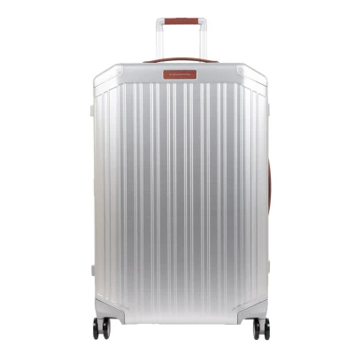 Afbeelding van Piquadro Alu Large 4 Wheel Trolley grigio / cuoio Harde Koffer