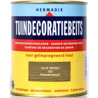 Afbeelding van Hermadix Tuindecoratiebeits Transparant 763 Olijfgroen 0,75 liter Tuinbeits