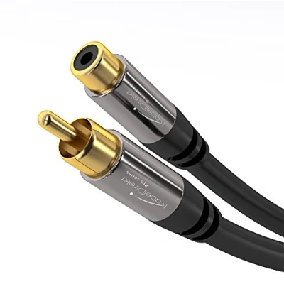Afbeelding van KabelDirekt 3 m Cinch verlengkabel, audio/digitaal/video (coaxkabel, RCA stekker/bus, voor subwoofer/versterker/hifi, analoge audio, 75 ohm, zwart)