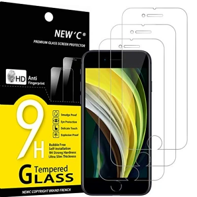 Afbeelding van NEW&#039;C 3 stuks gehard glas voor iPhone SE 2020, displaybeschermfolie krasbestendig zonder luchtbellen extreem robuust (0,33 mm HD ultra transparant) hardheid 9H