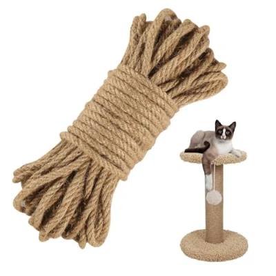 Afbeelding van jute touw, 10 mm, dikte: 25 m, henneptouw, tuintouw, voor knutselen, woondecoratie, handwerk, tuinieren, krabpaal