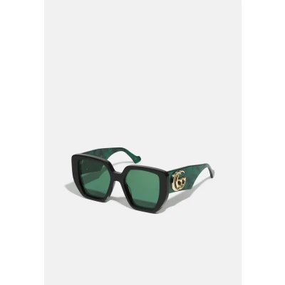 Afbeelding van Gucci GG Oversized Square Acetate Sunglasses Zonnebril, Dames, Maat: 54, Black/green