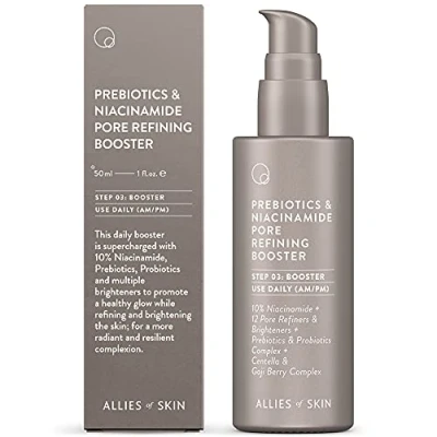 Afbeelding van Allies of Skin Prebiotics &amp; Niacinamide Pore Refining Booster: 10% niacinamide, Goji Berry, lysofosfatidisch zuur. Reducing Serum. Firms Brightens. Strengthens Barrier 1,7 oz / 50 ml