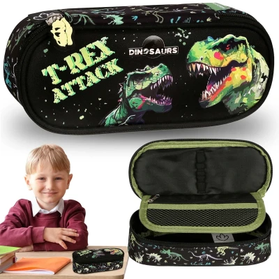 Afbeelding van Zwart, COMPARTIMENT Etui VOOR schooljongens, zakje SCHOOLSPULLEN 5x21x9cm